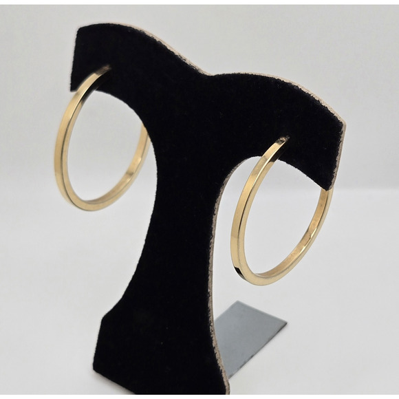 Hoop Earrings Large Goldtone Classic Minimalist Sleek Modern Capsule Retro 1.5" - Picture 7 of 12